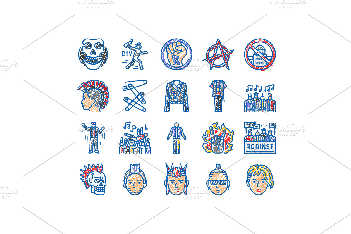 punk retro element hand art icons, an Object Illustration by pikepicture