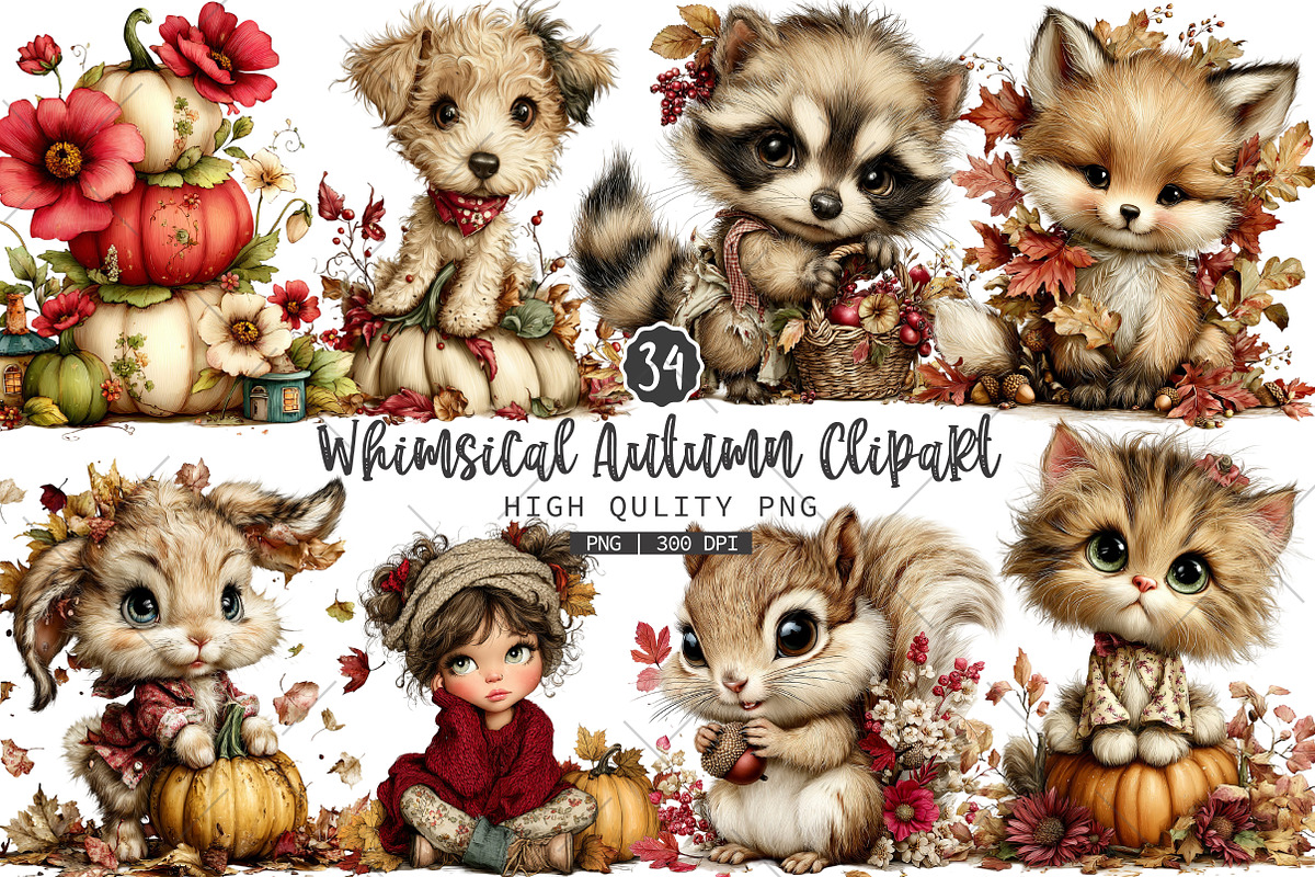 Whimsical Autumn PNG Clipart, a Seasonal Illustration by OK Design (Photo 1 of 6)