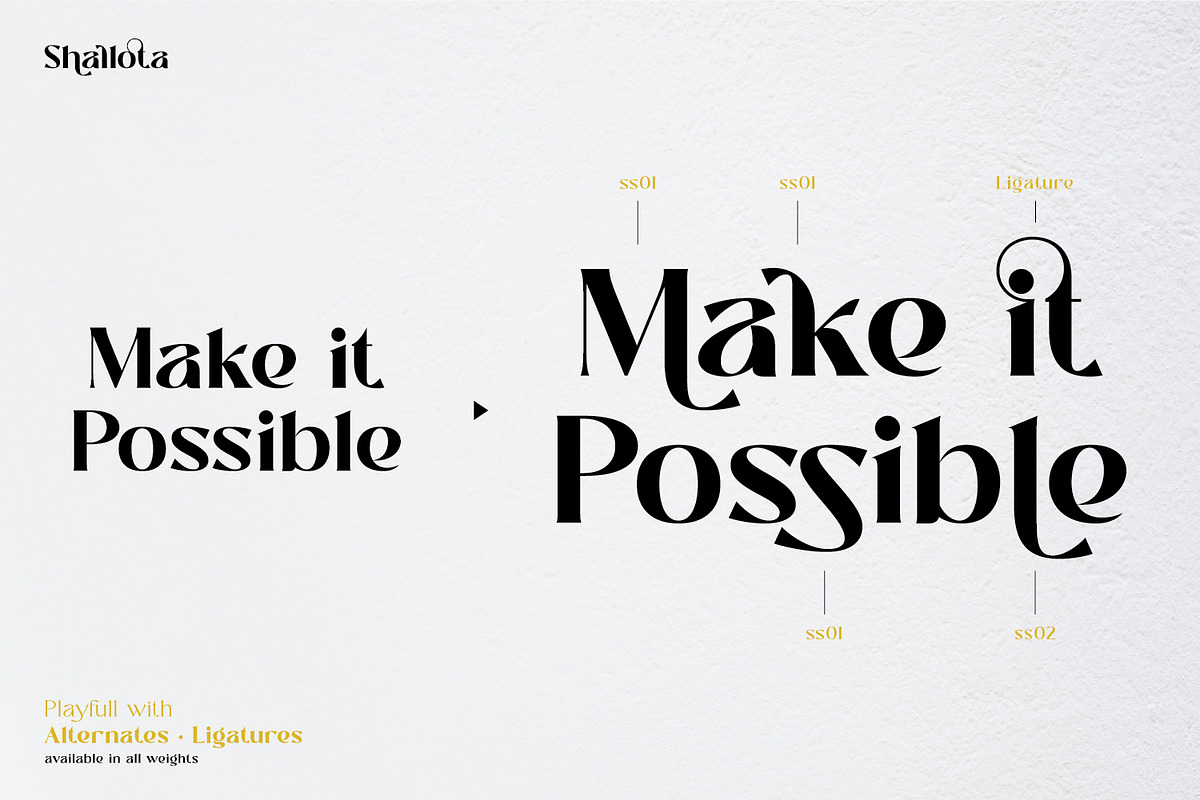 Shallota - Stylish Display Font, a Sans Serif Font by Ekahermawan (Photo 6 of 13)