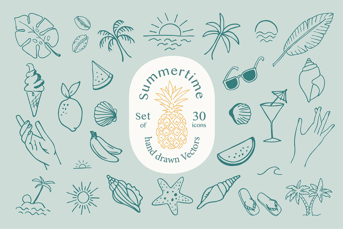 Summertime hand drawn Elements, a Texture Illustration by Annakaroline (Photo 2 of 7)