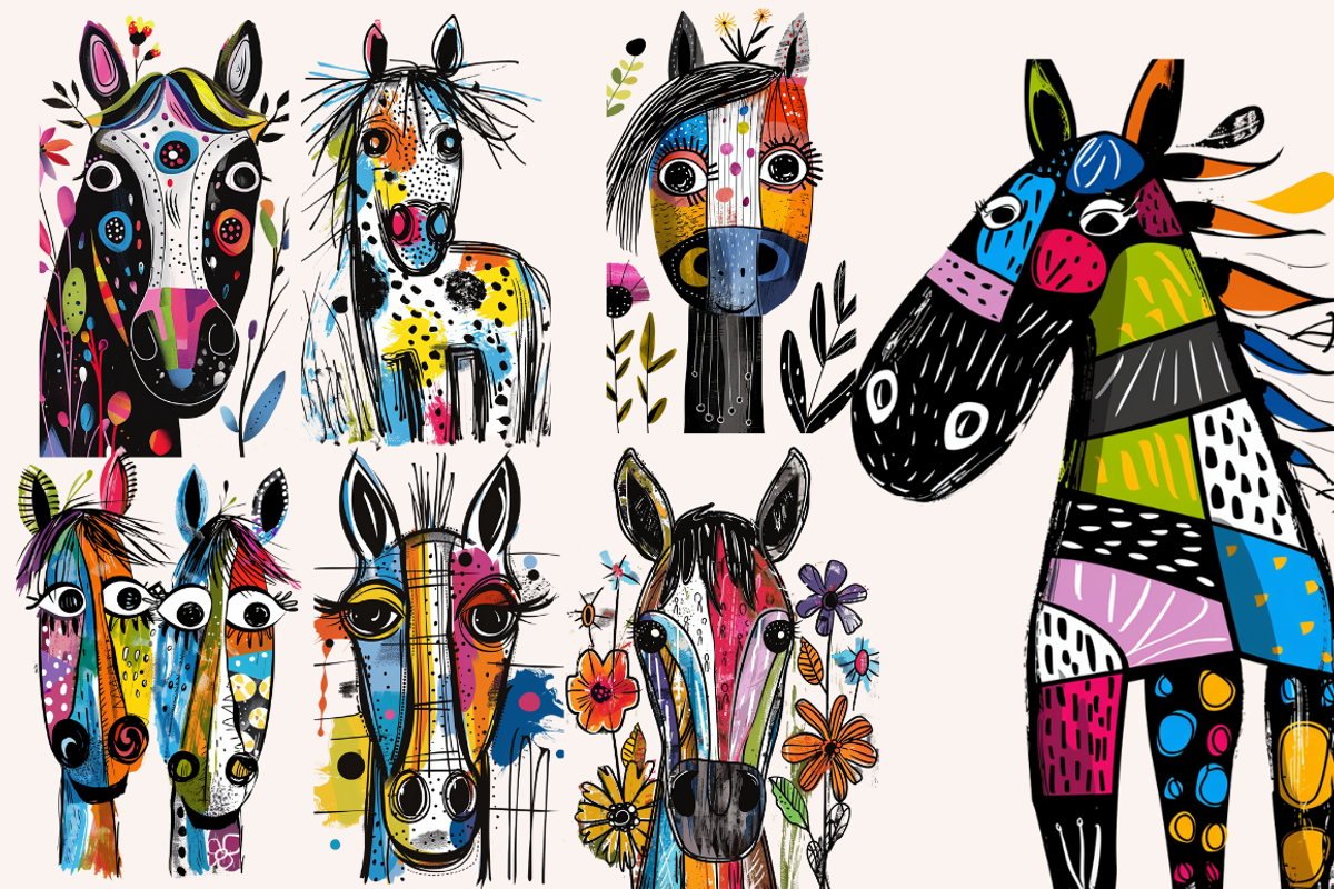 Doodle Cartoon Horses, an Animal Illustration by PrintHaven Designs (Photo 2 of 9)