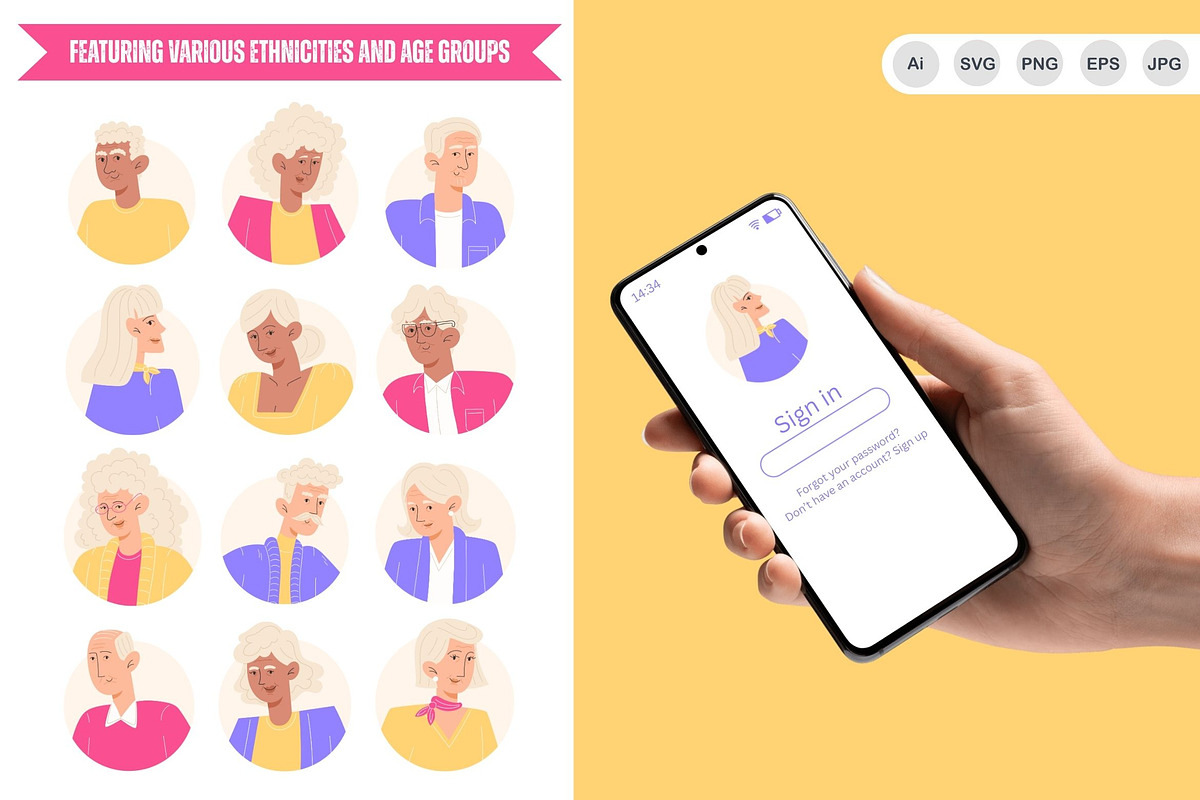 24 Inclusive Flat User Avatars, an Icon by YuskinKot (Photo 3 of 4)