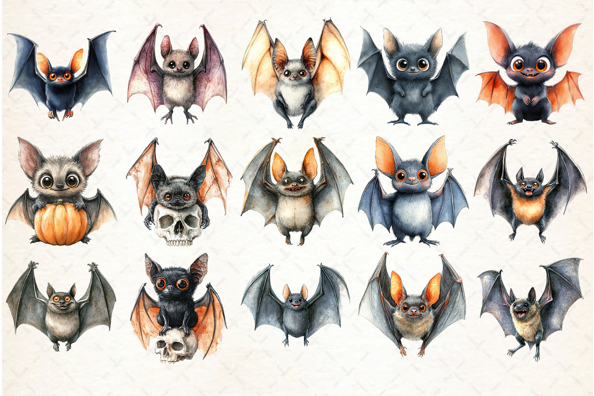 Quirky Halloween Bats Clipart, an Illustration by Libby Wishes (Photo 2 of 6)