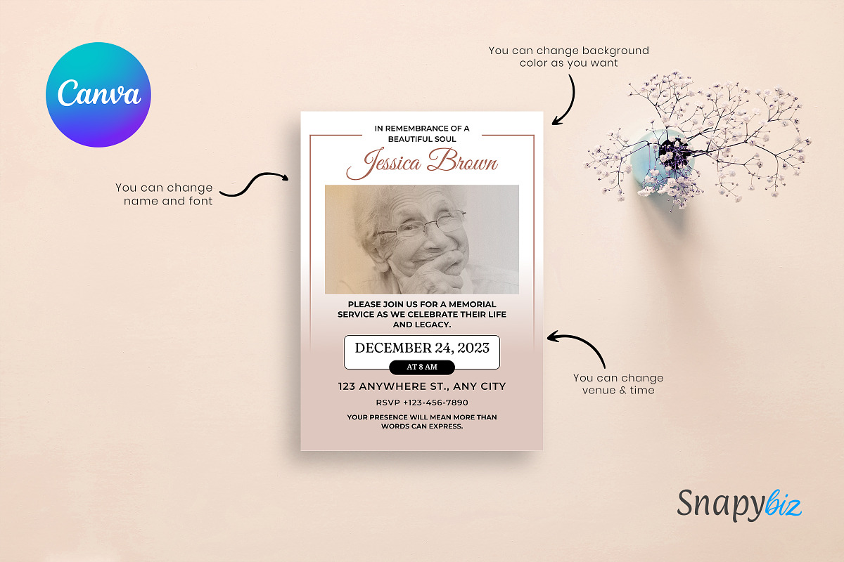 Funeral Invitation Canva Template, a Design Template by Snapybiz (Photo 7 of 10)