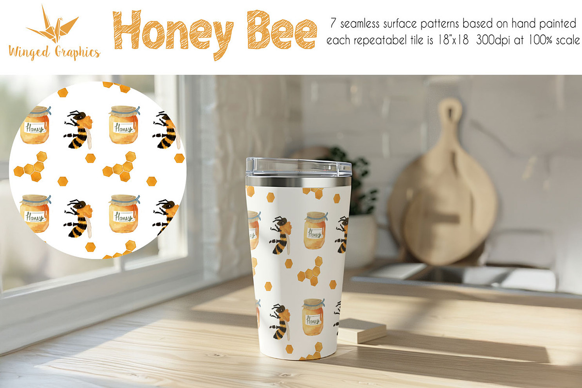 Honey bee: seamless pattern set of 7, a Pattern Graphic by Winged Graphics (Photo 4 of 4)