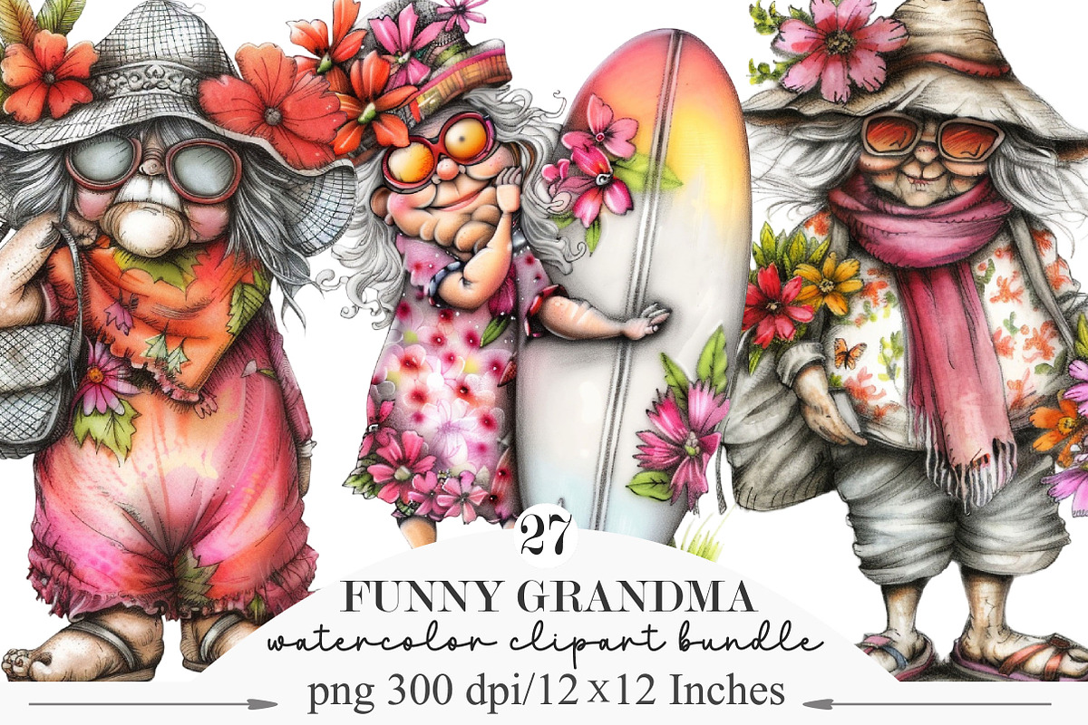 Summer Funny Grandma Clipart, an Illustration by Designking (Photo 1 of 5)