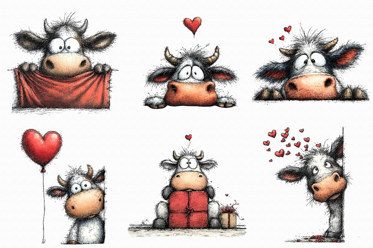 Funny Peeking Valentine Cow Clipart, an Illustration by Libby Wishes (Photo 3 of 8)