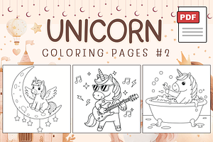 Unicorn Coloring Pages #2, an Animal Illustration by Inkivelle Studio