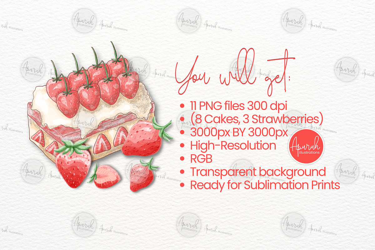 Strawberry Watercolor Cake Clipart, a Food Illustration by creationsbyapuruh (Photo 4 of 5)