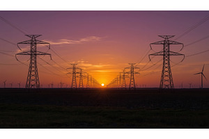 Sunset view of power lines and wind, an Illustration by tilialucida