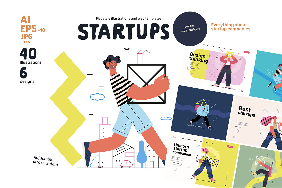 Startups flat vector illustrations, a Templates & Theme by Grivina's shop (Photo 1 of 45)