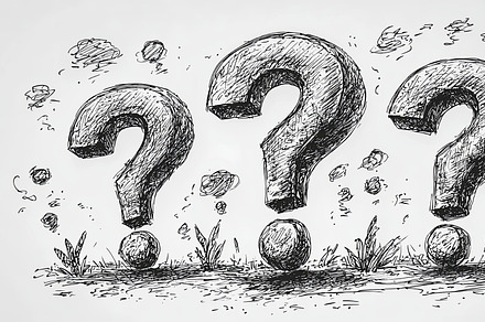 Hand-drawn question marks with abstract scribble design illustration