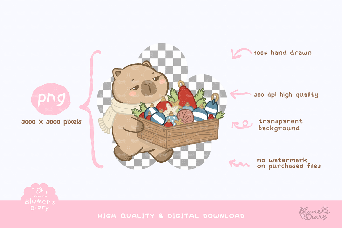 Capybara Coastal Christmas Clipart, an Animal Illustration by Blumensdiary (Photo 3 of 6)