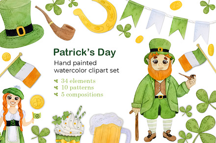 Watercolor St. Patricks day set