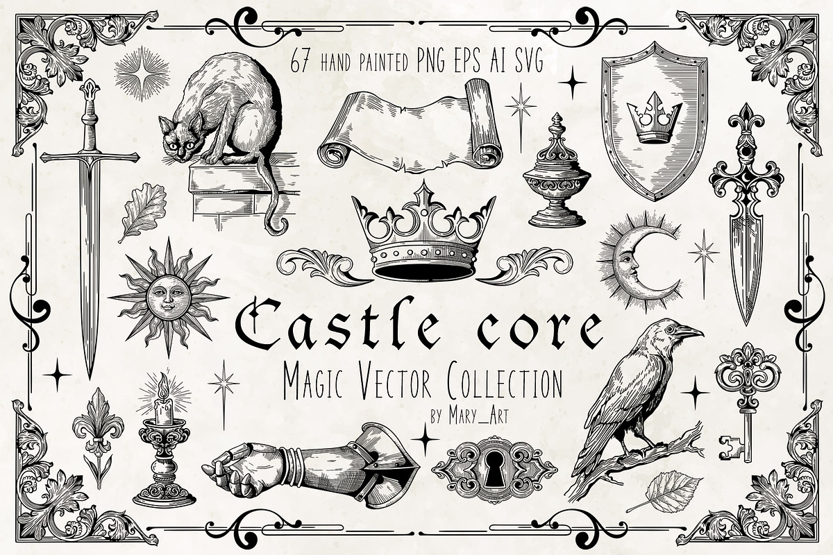 CASTLE STYLE vector graphic clip art, a Decorative Illustration by My Space Garden (Photo 1 of 13)