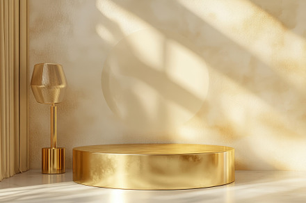 Luxurious gold podium and shiny lamp, a Photo by Iftikhar Alam