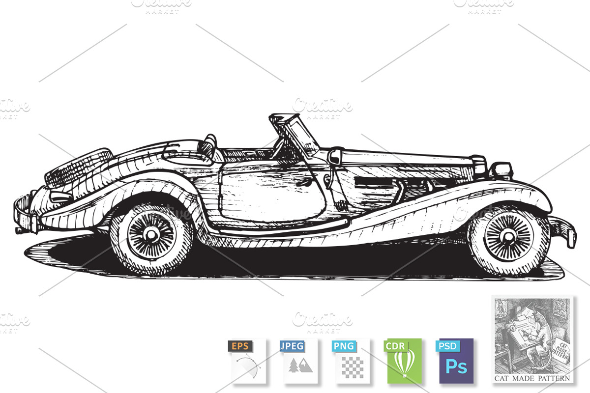 Vintage  convertible, a Transportation Illustration by CatMadePattern