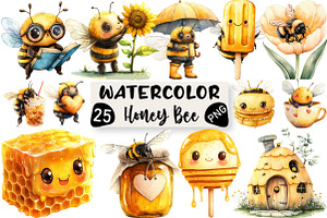 Kawaii Honey Bee Clipart Bundle, an Illustration by Black Bird Studio