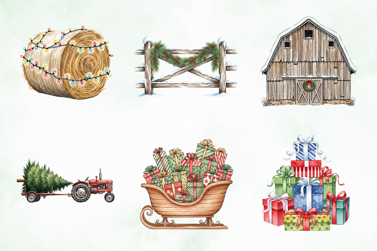 Christmas Farm Clipart Collection, an Illustration by Creative Art (Photo 3 of 9)