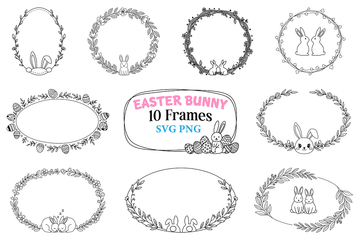 Easter Floral Line Art Frame SVG Set, a Decorative Illustration by Unique Design Team (Photo 1 of 3)