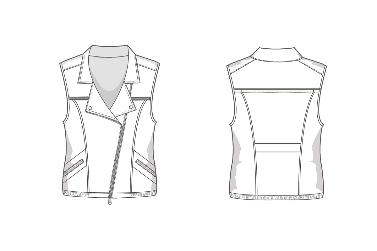 Biker Vest Fashion Flat Template, a Templates & Theme by flat fashion