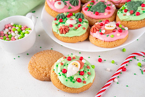 Festive Christmas decorated crumble cookies, a Food & Drink Photo by Rimma