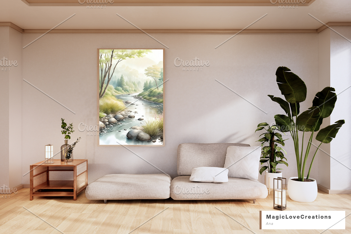 River Watercolor Landscape Print Art, a Poster Template by MagicLove Creations (Photo 4 of 8)