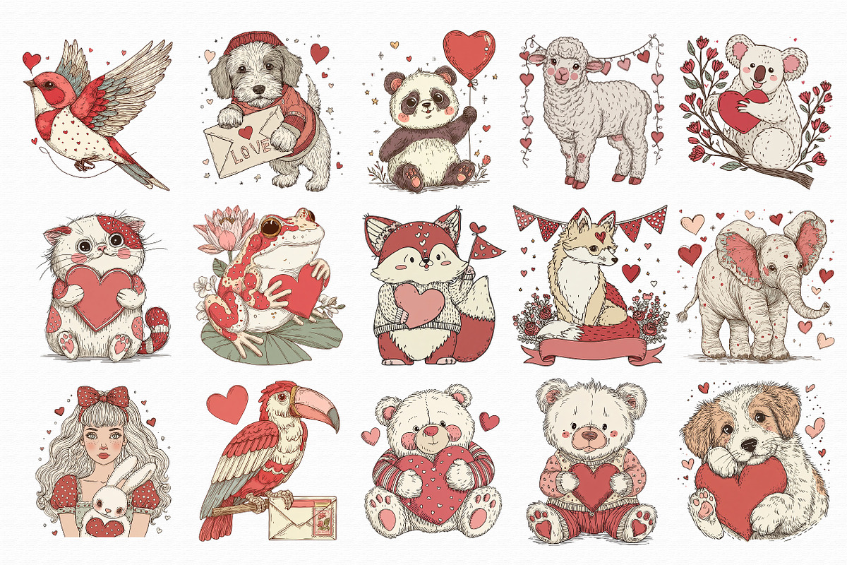 Retro Valentine Animal Love PNG, an Illustration by Libby Wishes (Photo 2 of 7)