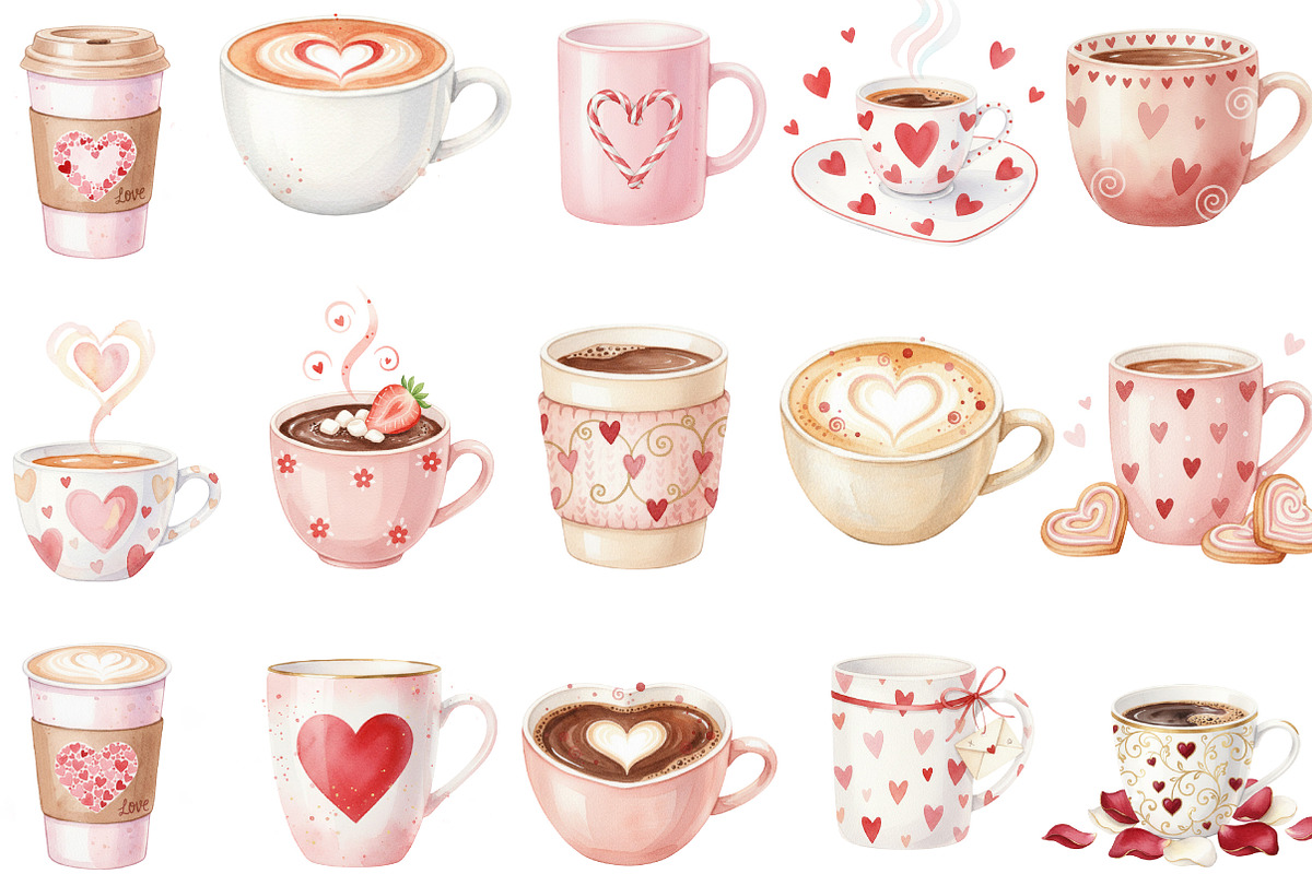 Valentine's Day Coffee Cup Clipart, an Illustration by Designking (Photo 3 of 5)