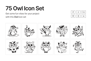 Owl Icon Set, a Solid Icon by Prosymbols