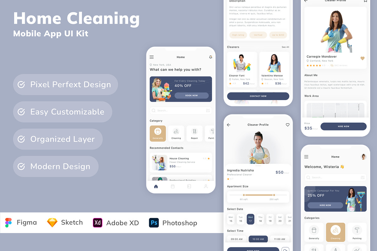 Home Cleaning Mobile App UI Kit, an UI Kit Template by Betush
