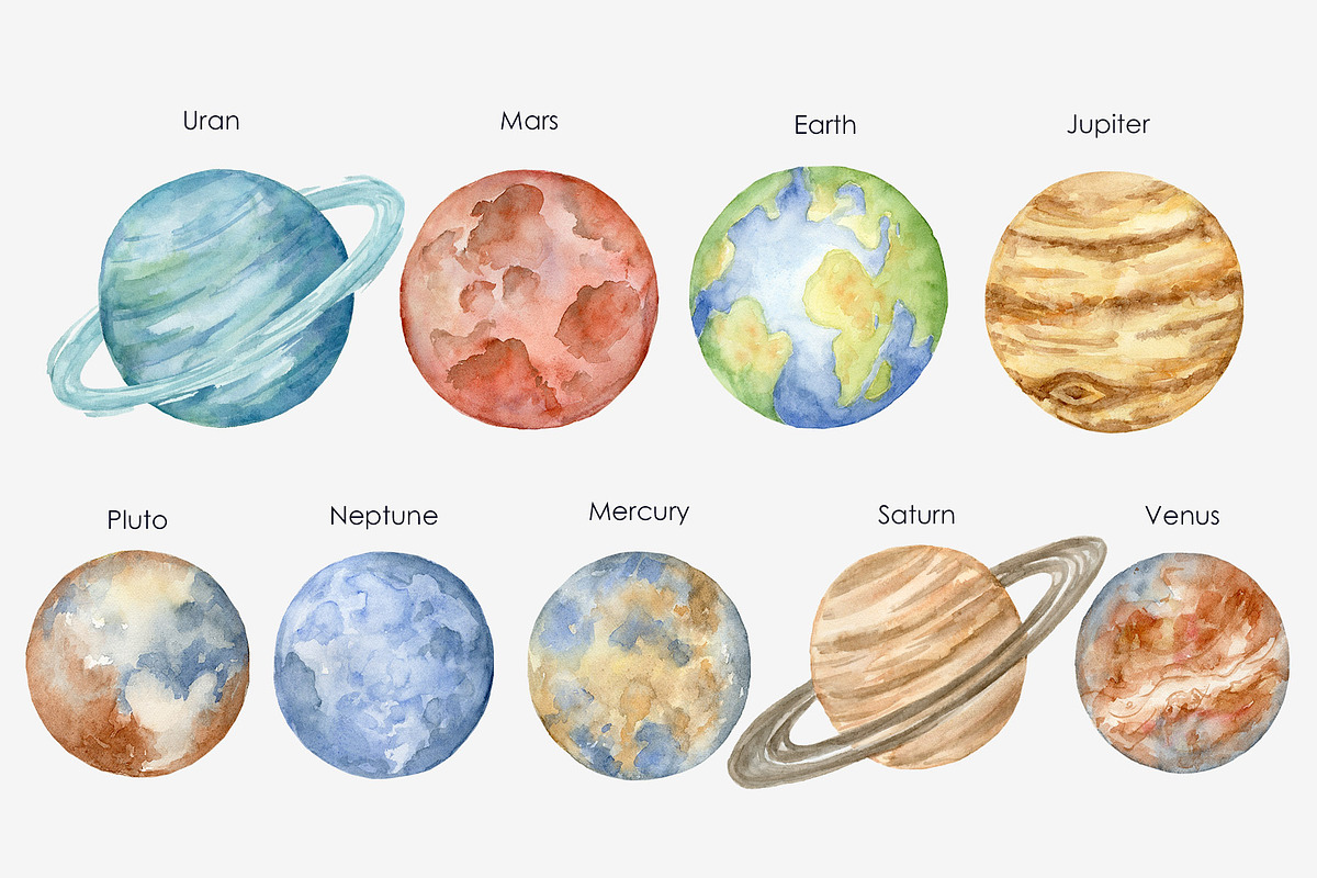 Watercolor celestial bodies clipart, an Illustration by AquarelleSpace (Photo 2 of 5)