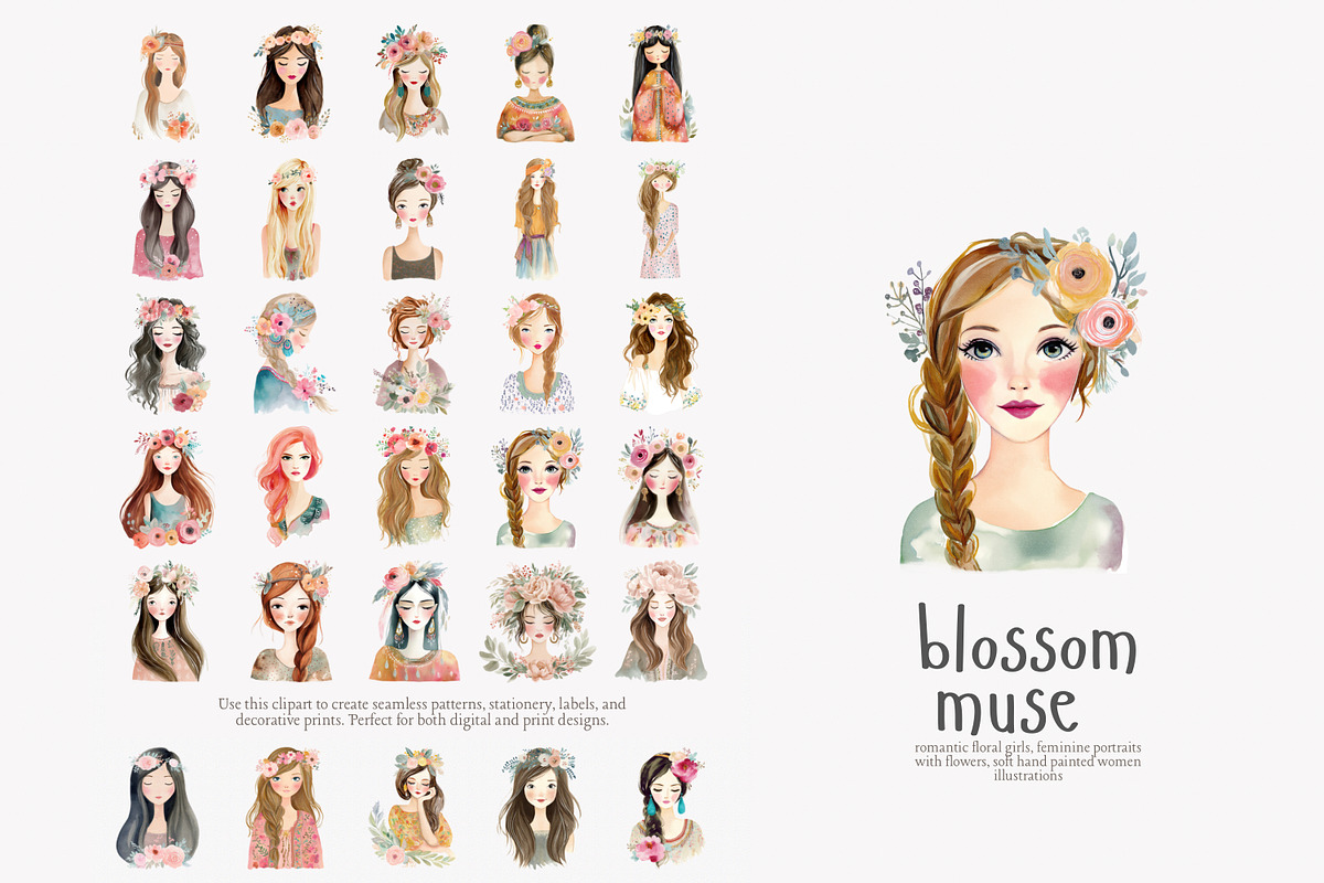 Watercolor boho women clipart set, a Decorative Illustration by Patishop Art (Photo 7 of 11)