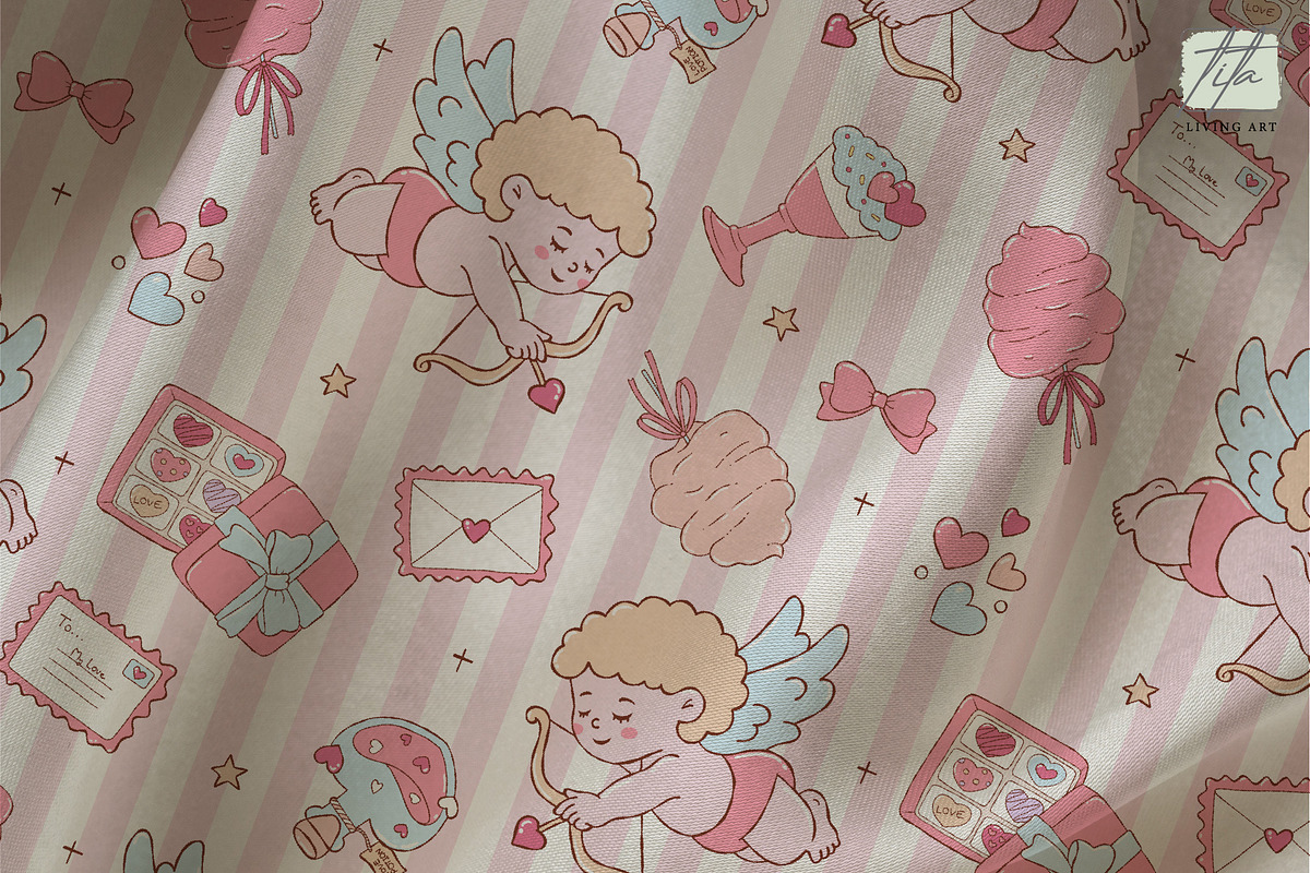 Valentine Cupid Seamless Pattern, a Seasonal Illustration by TitaLivingArt (Photo 3 of 8)