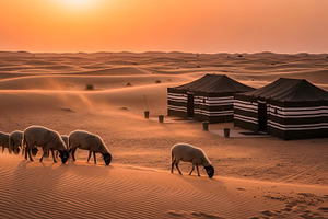 Sheep grazing in the desert tents, a Photo by zahidhossainalif