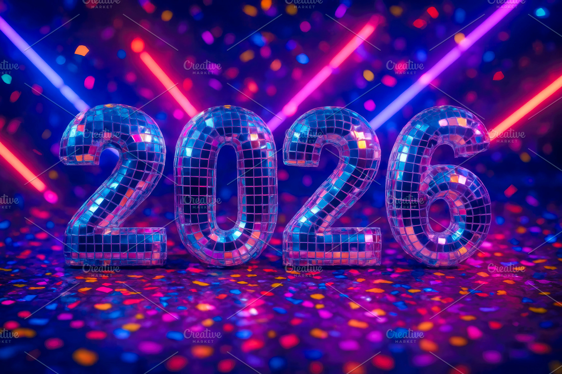 disco 2026 numbers with confetti, generative AI, a Photo by Nito
