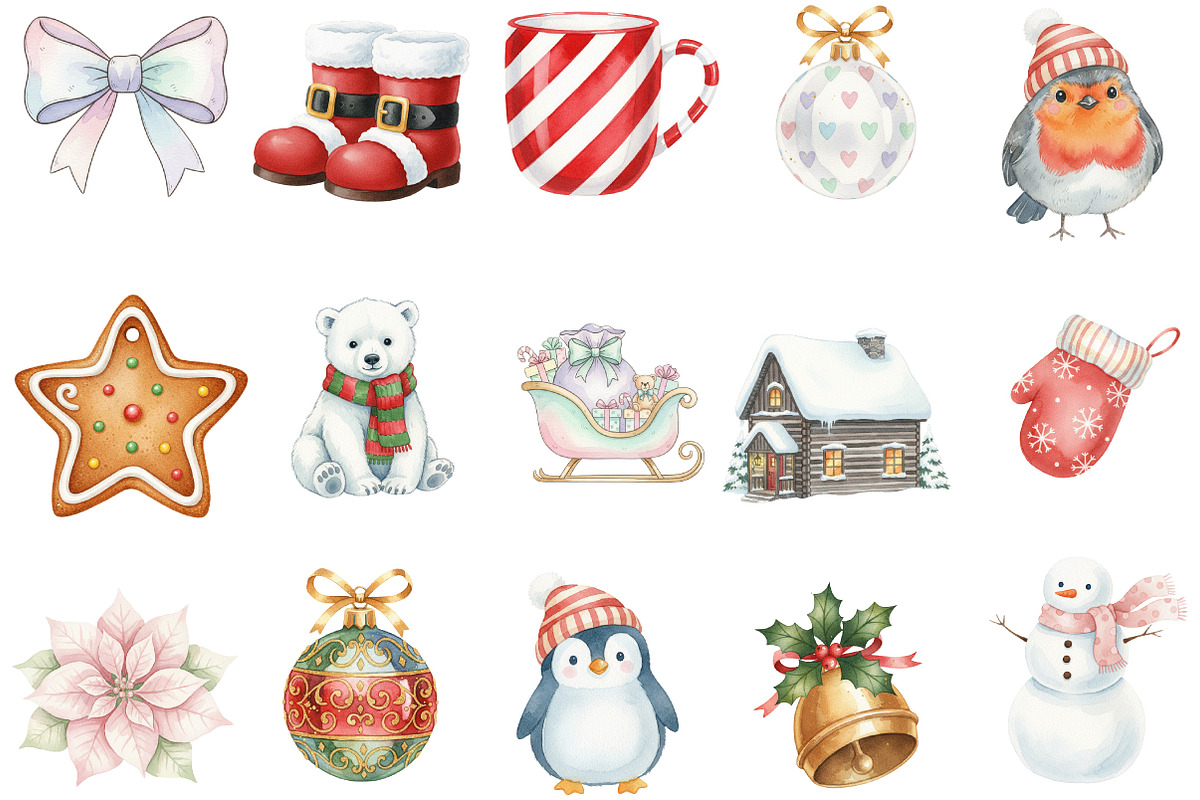 Watercolor Christmas Snowman Clipart, an Illustration by Designking (Photo 2 of 5)