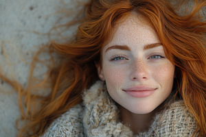 Bright-eyed young woman with red hai, a Photo by Tanuart