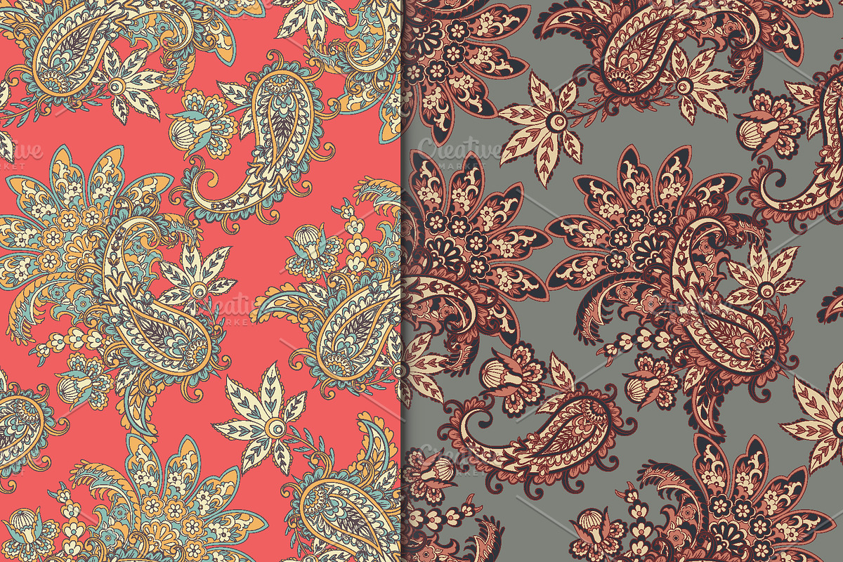 2 Eczotic seamless paisley patterns, a Pattern Graphic by antalogiya (Photo 1 of 3)