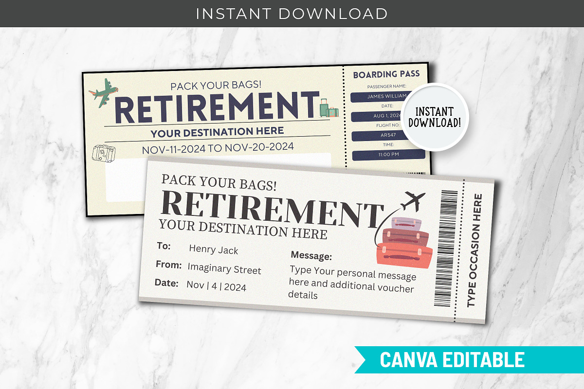 Retirement Boarding Pass Template, a Card Template by Snapybiz (Photo 1 of 10)