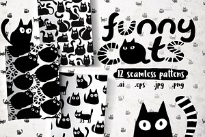 FUNNY CATS. Seamless patterns., a Pattern Graphic by pineart