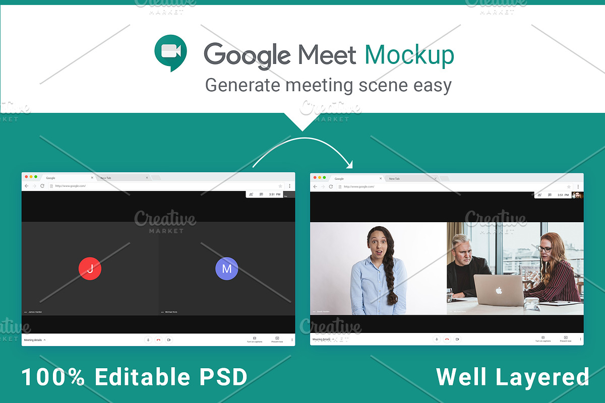 Google Meet Mockup kit PSD fake google meet, fake google meet