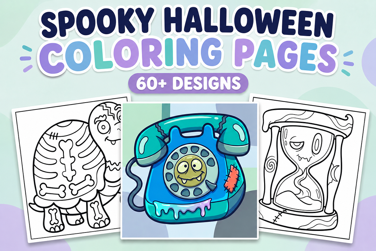 Spooky Halloween Coloring Pages #3, a Seasonal Illustration by Inkivelle Studio (Photo 1 of 3)