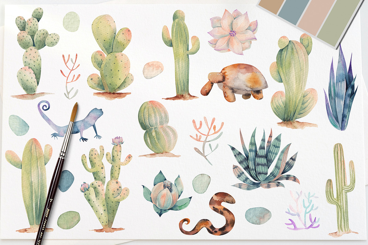 Cacti watercolor collection, an Object Illustration by Skliarova (Photo 4 of 10)