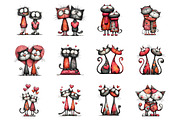 Valentine Romantic Cat Couple Clipar, an Illustration by SinaCreation (Thumbnail 2 of 11)