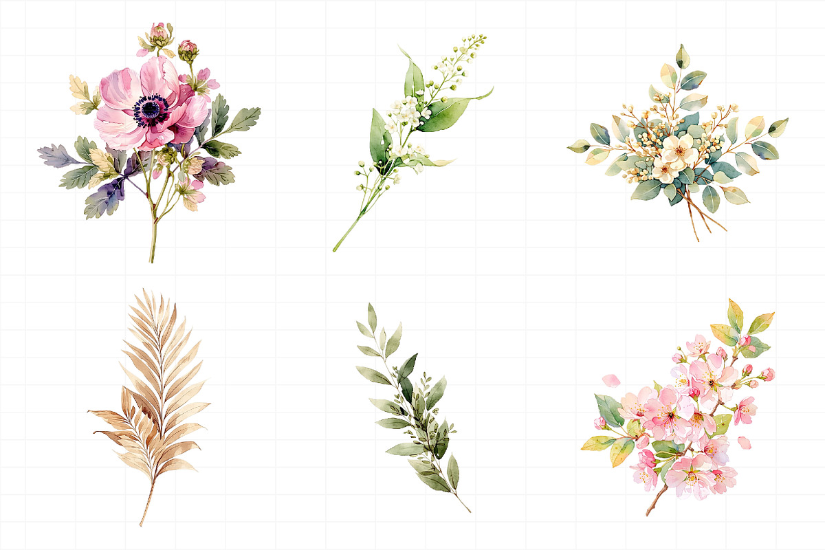 Floral Watercolor Set, Flowers, Leav, an Illustration by Daily.Designs (Photo 5 of 7)