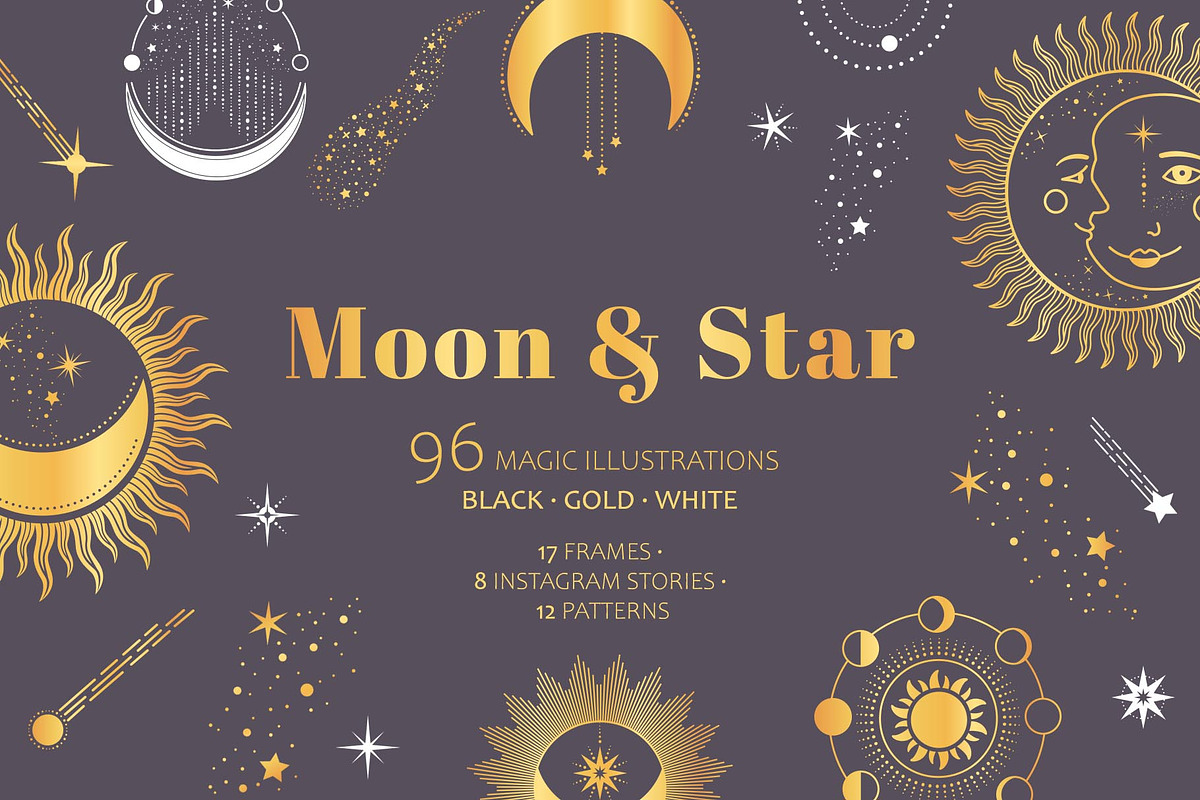 Moon & Star Magic Celestial pack, an Object Illustration by Alisovna (Photo 1 of 14)
