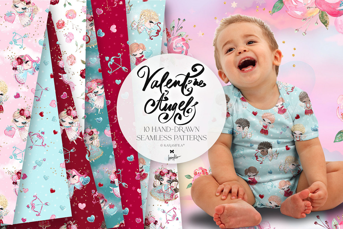 Valentine Cupid Seamless Patterns, a Pattern Graphic by KaramfilaS (Photo 1 of 12)