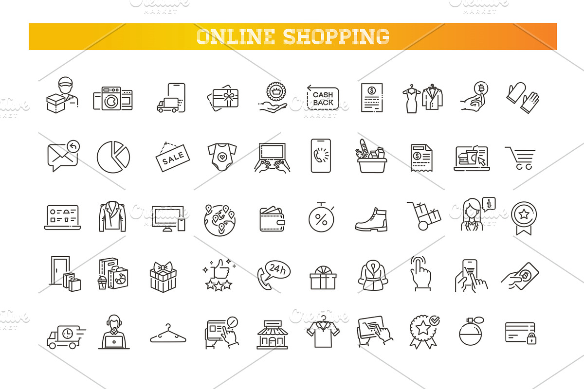 E-commerce, shopping icons, an Outline Icon by Tettygreen