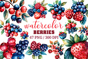 Watercolor Berries Clipart, an Illustration by Craft Nest (Thumbnail 1 of 12)